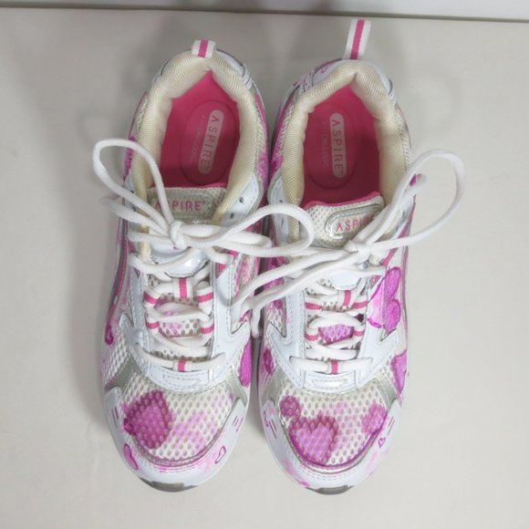 Upcycled Pink Tie Dye Hearts Graphic Love to Run Cross Trainer Running Shoes 6.5 - Picture 2 of 11